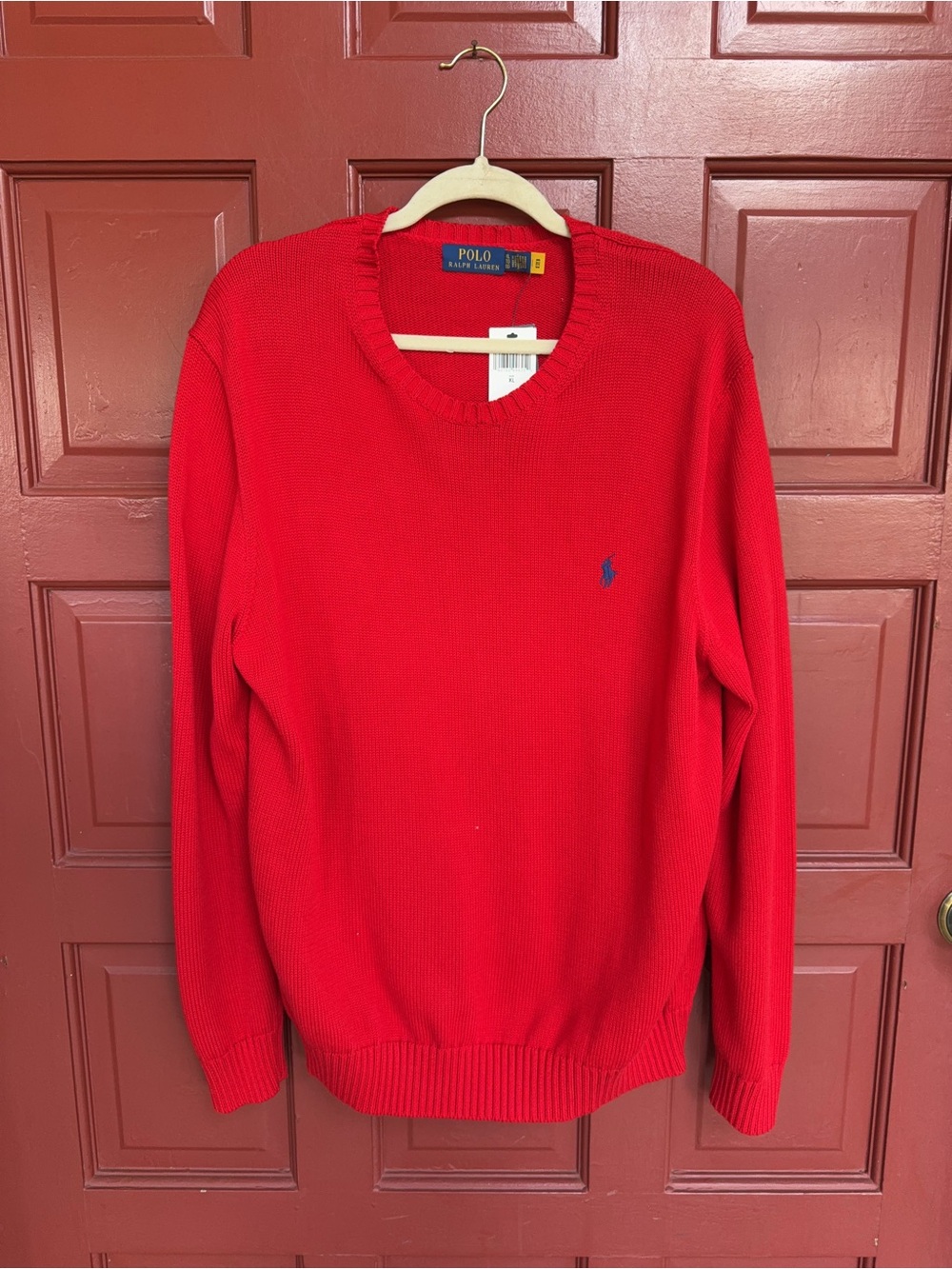 Polo by Ralph Lauren Bright Red Crewneck Sweater with Navy Pony